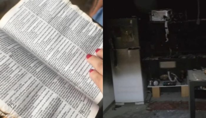 A Bíblia ficou intacta após o incêndio. (Foto: Reprodução/Instagram/albertteless).