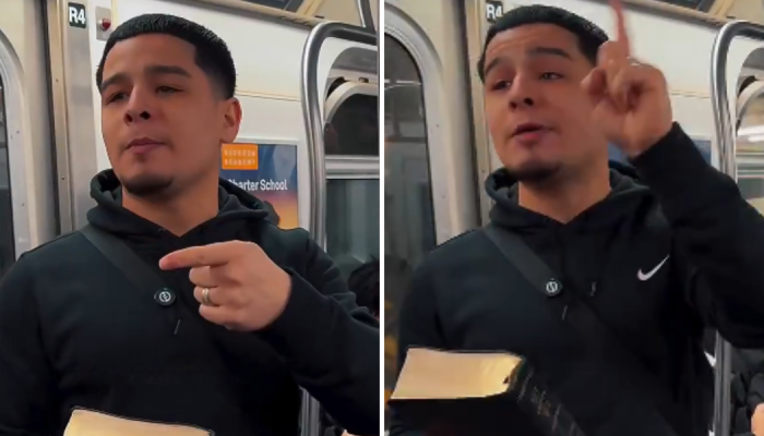 Jovem prega o Evangelho dentro de metrô. (Captura de tela/X/Talk Church)