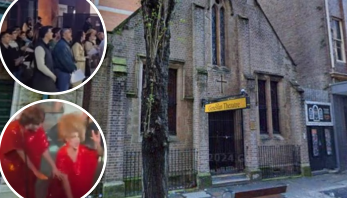 A antiga igreja que abriga o Divine Playhouse, em Sydney. Nos destaques, cristãos realizam vigí...