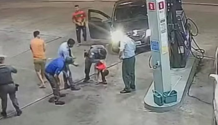 O incidente no posto de gasolina. (Foto: Reprodução/g1)