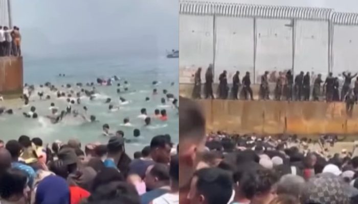 Imigrantes tentando entrar em Celta na quinta-feira (30). (Foto: Reprodução/ YouTube/CNN Brasil).