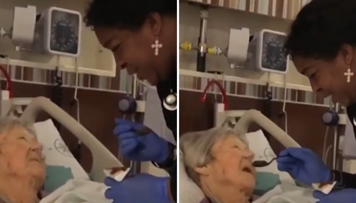 Vídeo mostra enfermeira cantando para paciente idosa em hospital no Texas. (Captura de tela/X vi...