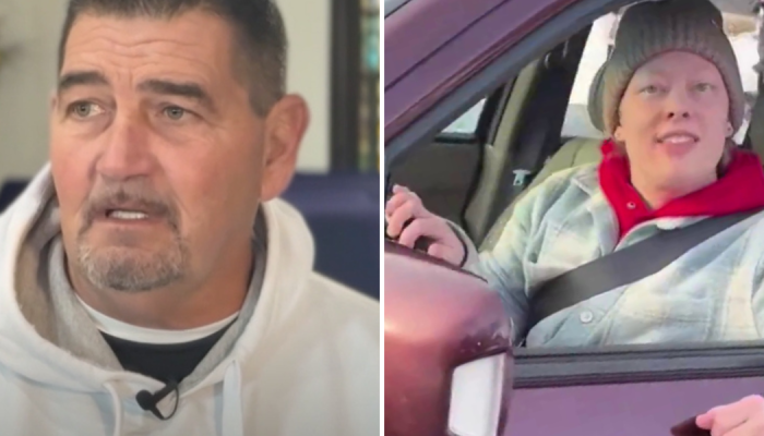 Tim Macklin Sr. em entrevista; Renee Good, aproximadamente 26 segundos antes do disparo. (Captura...