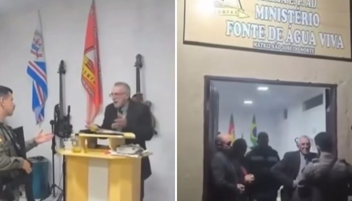 O culto foi interrompido por policiais armados no RS. (Foto: Reprodução/Facebook/Assembleianos ...