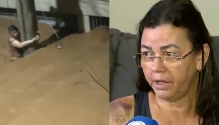 Edna Silva lutou para sobreviver agarrada em um poste em Ubá. (Foto: Reprodução/R7).